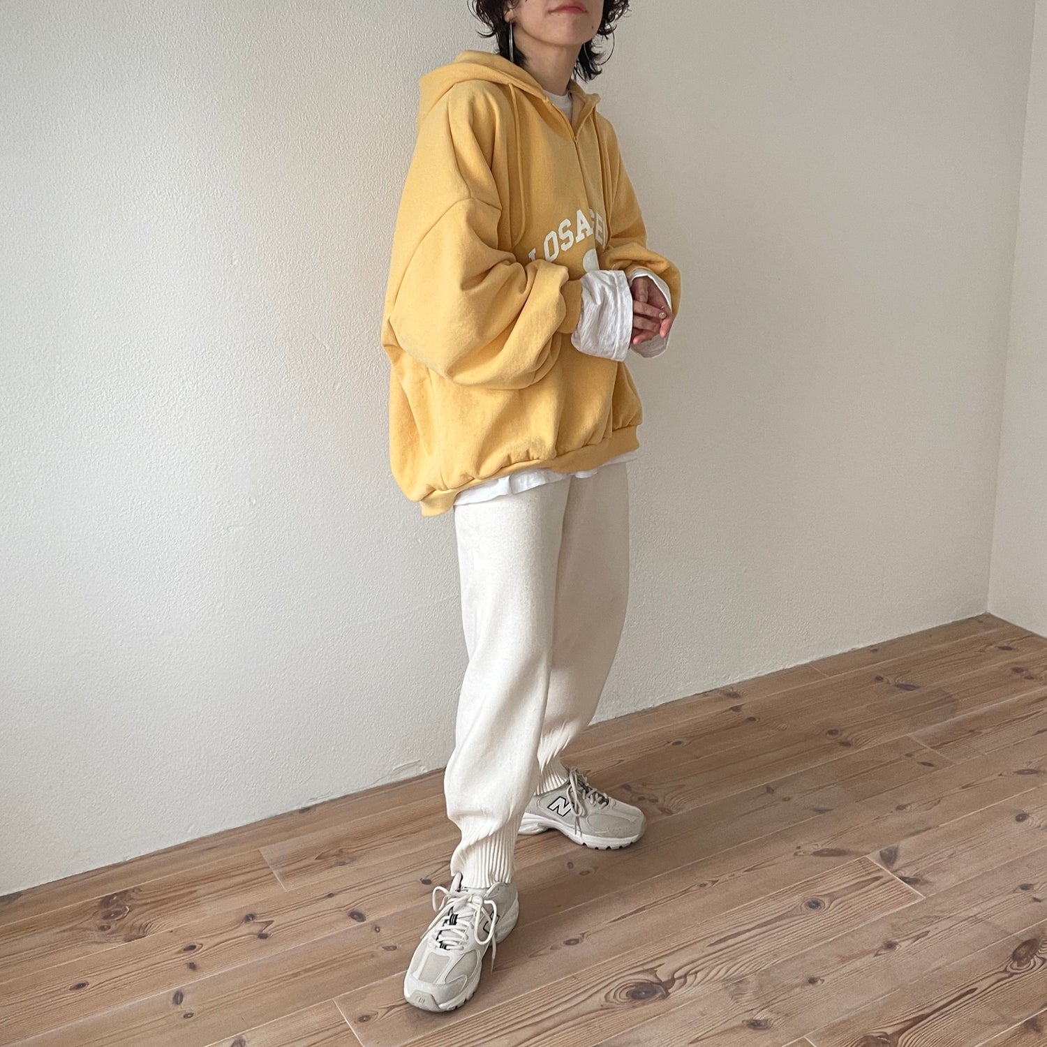 half zip loose hoodie / yellow