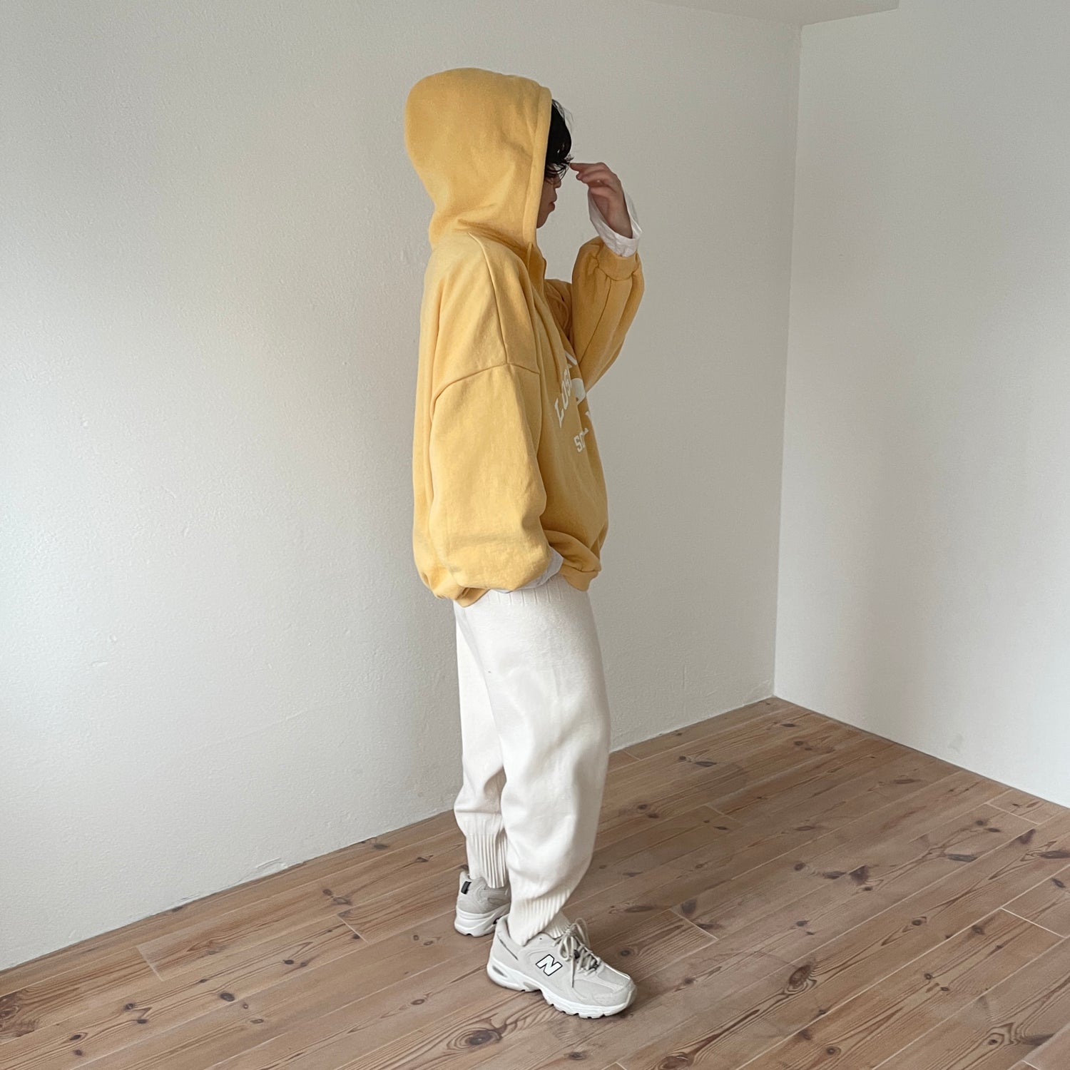half zip loose hoodie / yellow
