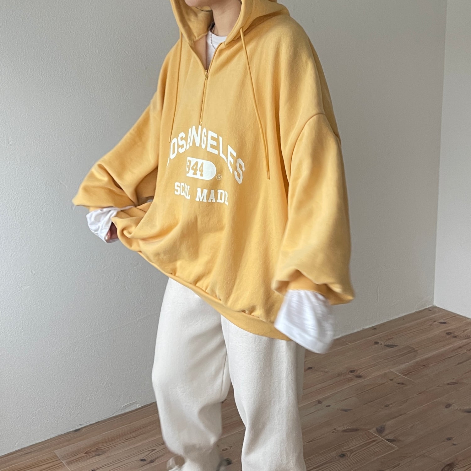 half zip loose hoodie / yellow