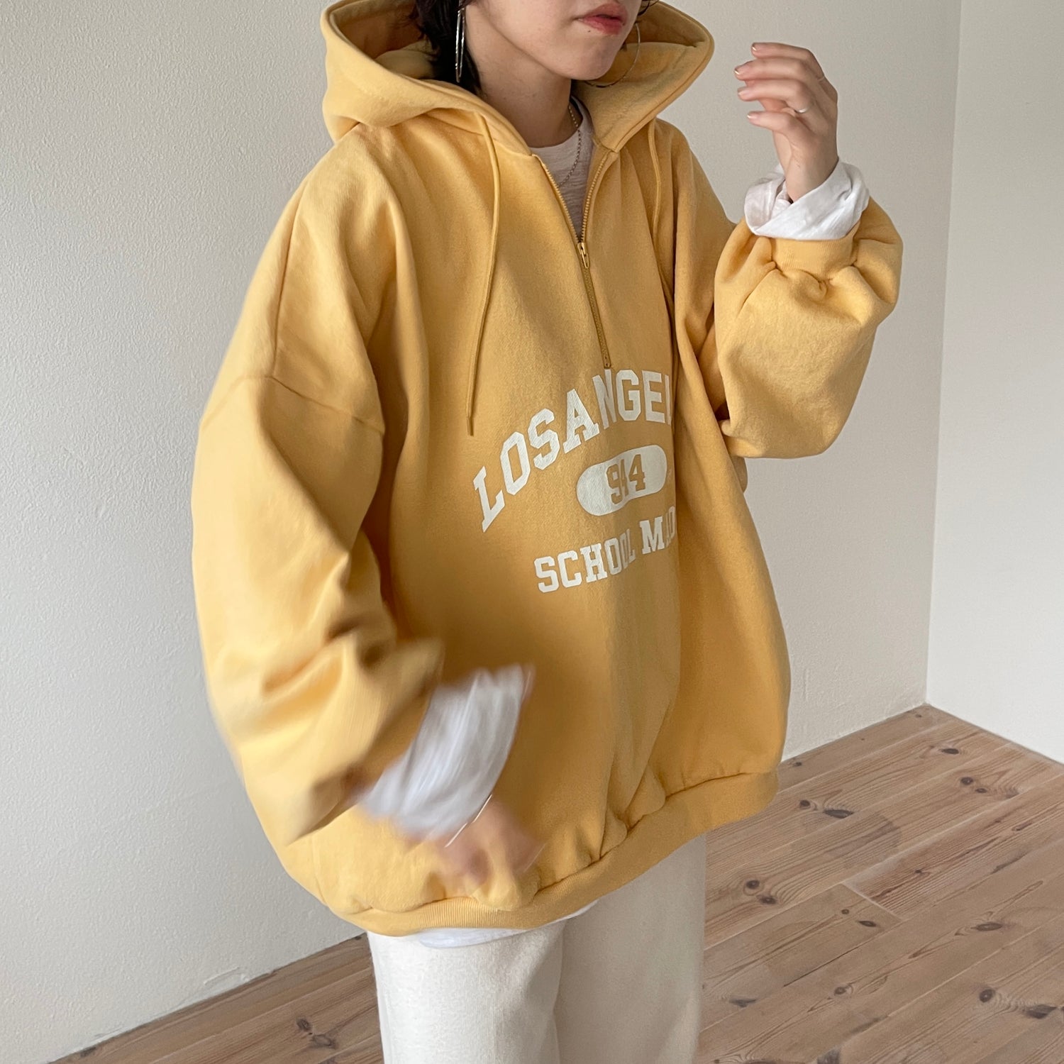 half zip loose hoodie / yellow