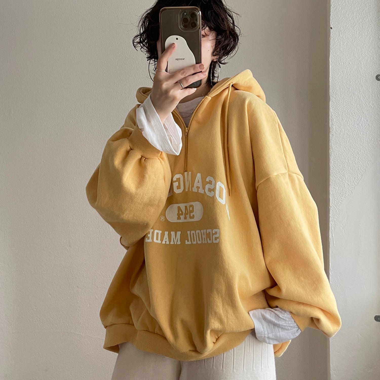 half zip loose hoodie / yellow