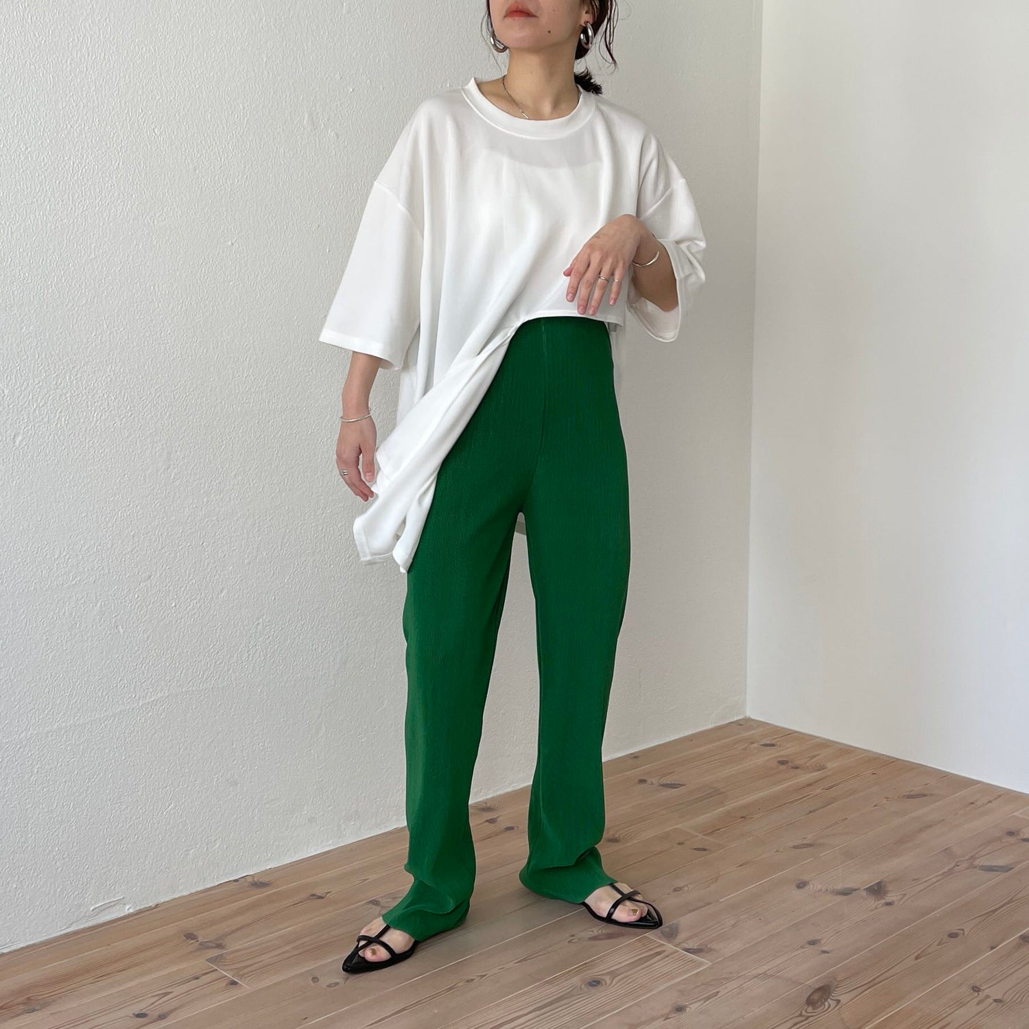 daily daily super stretch pleats pants / green