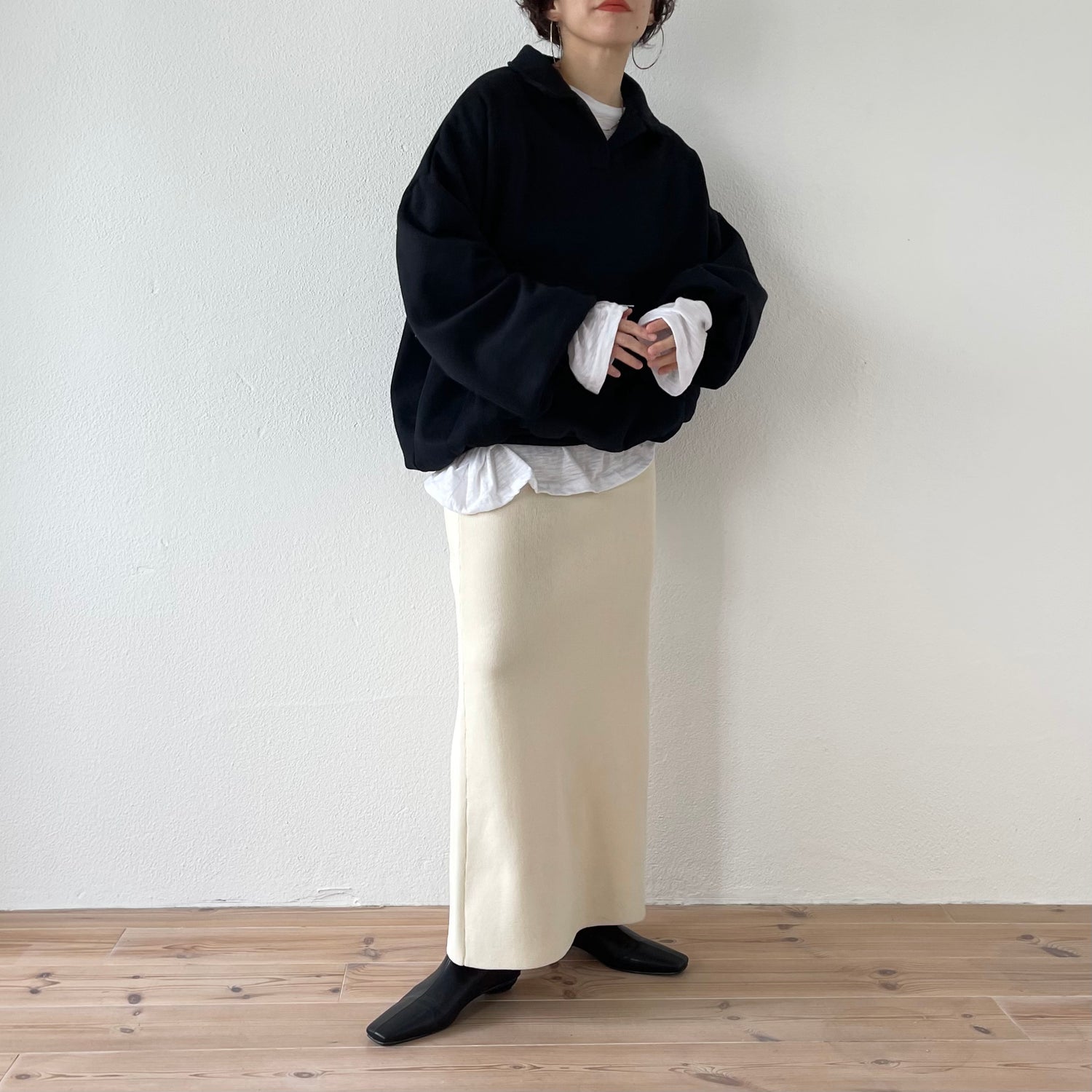 over size volume sleeve sweat / black