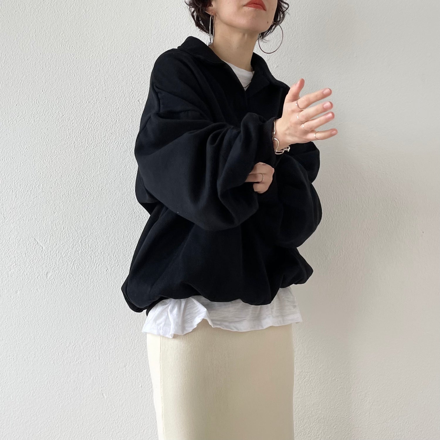 over size volume sleeve sweat / black