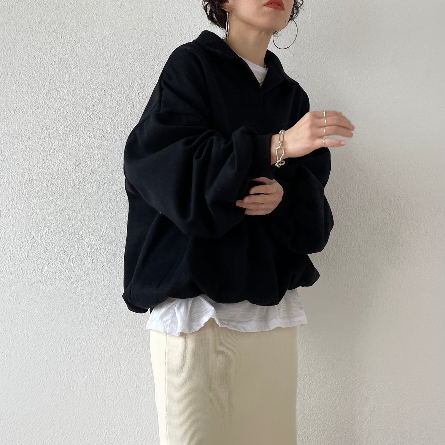 over size volume sleeve sweat / black