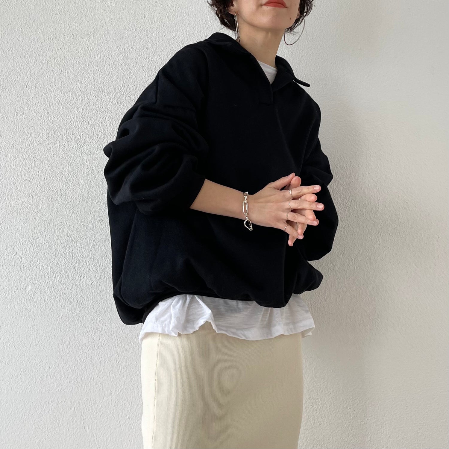 over size volume sleeve sweat / black