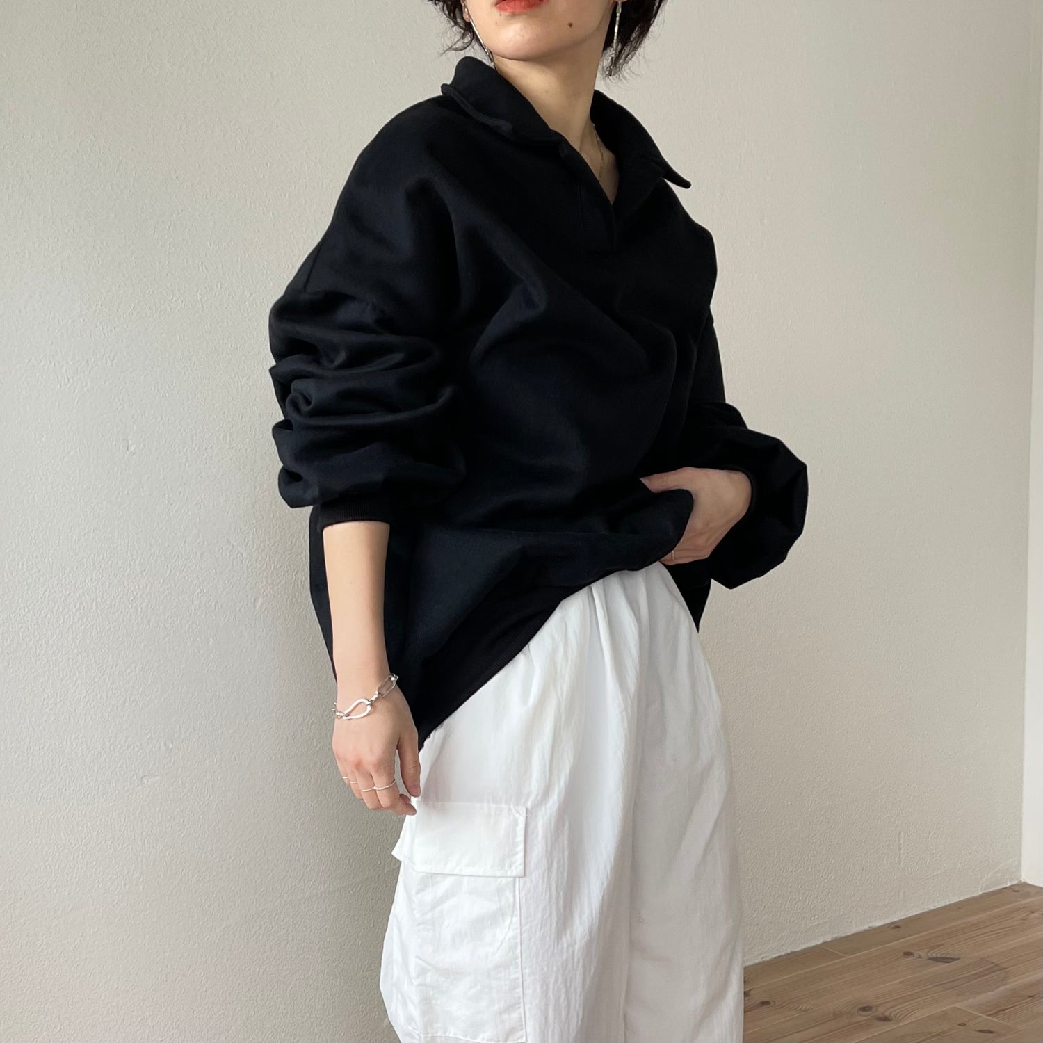 over size volume sleeve sweat / black