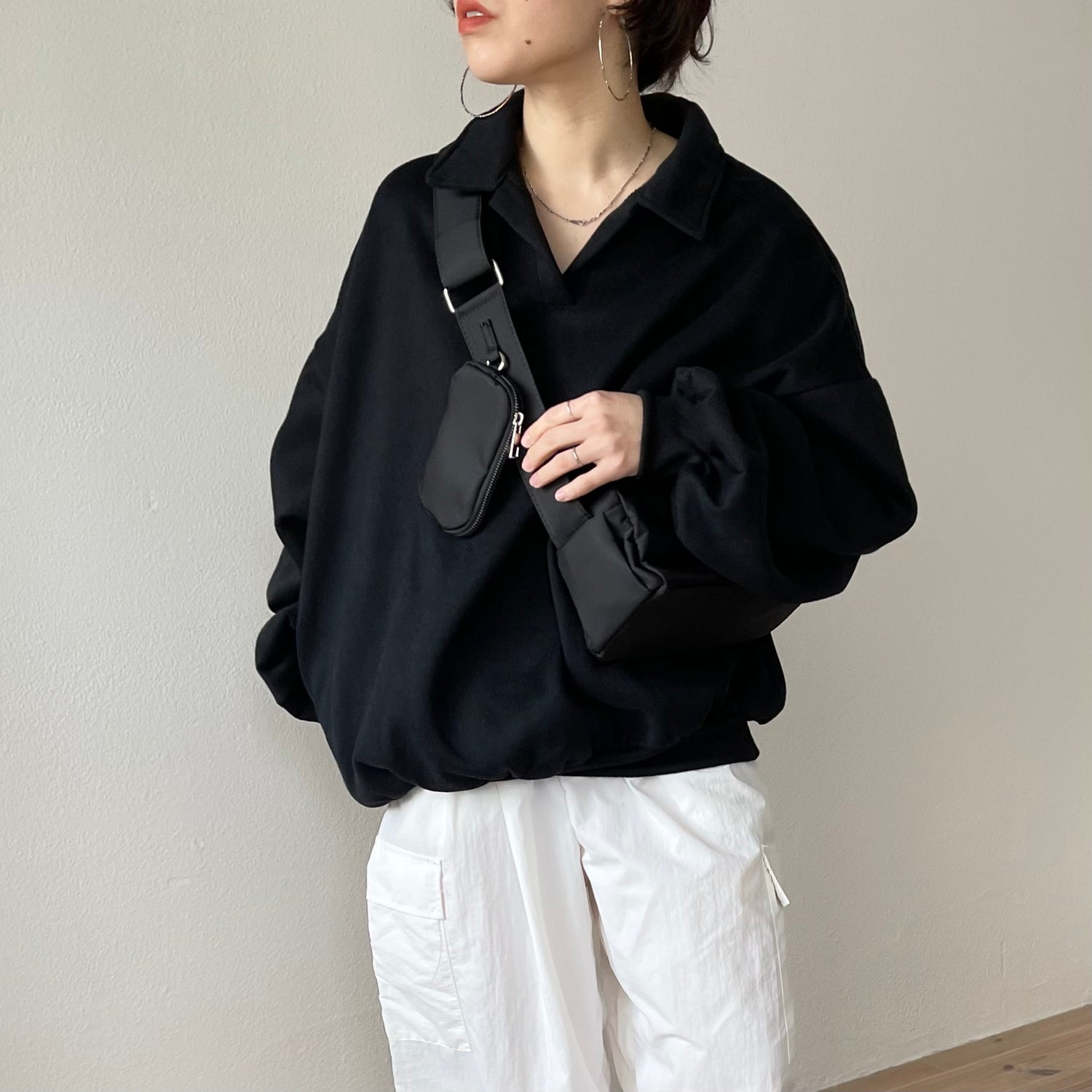 over size volume sleeve sweat / black