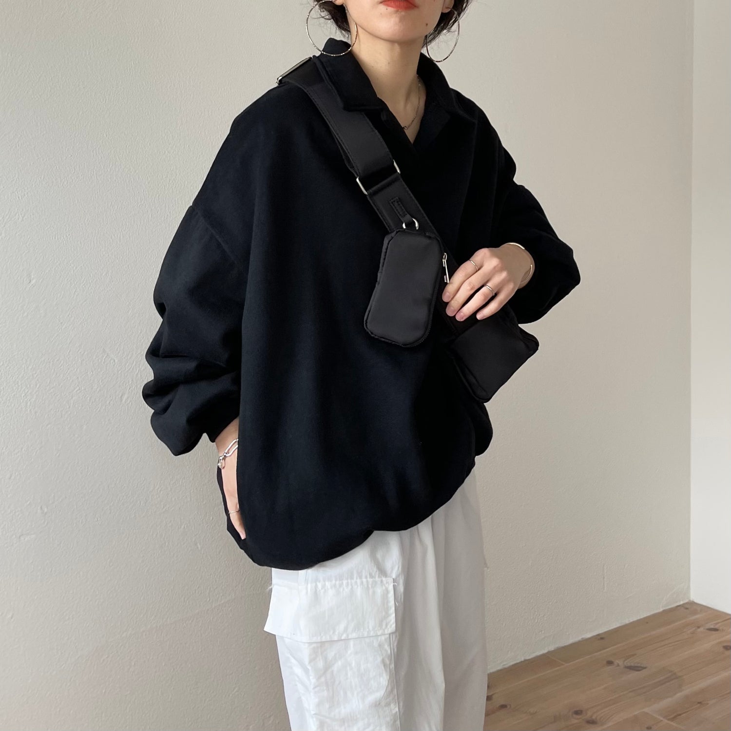 over size volume sleeve sweat / black