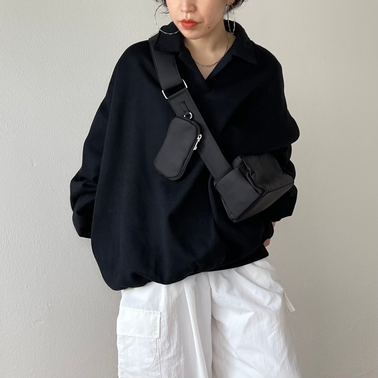 over size volume sleeve sweat / black