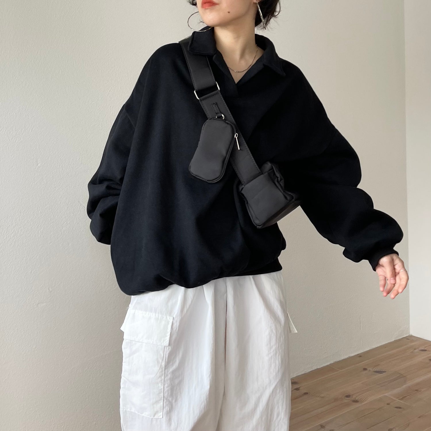 over size volume sleeve sweat / black