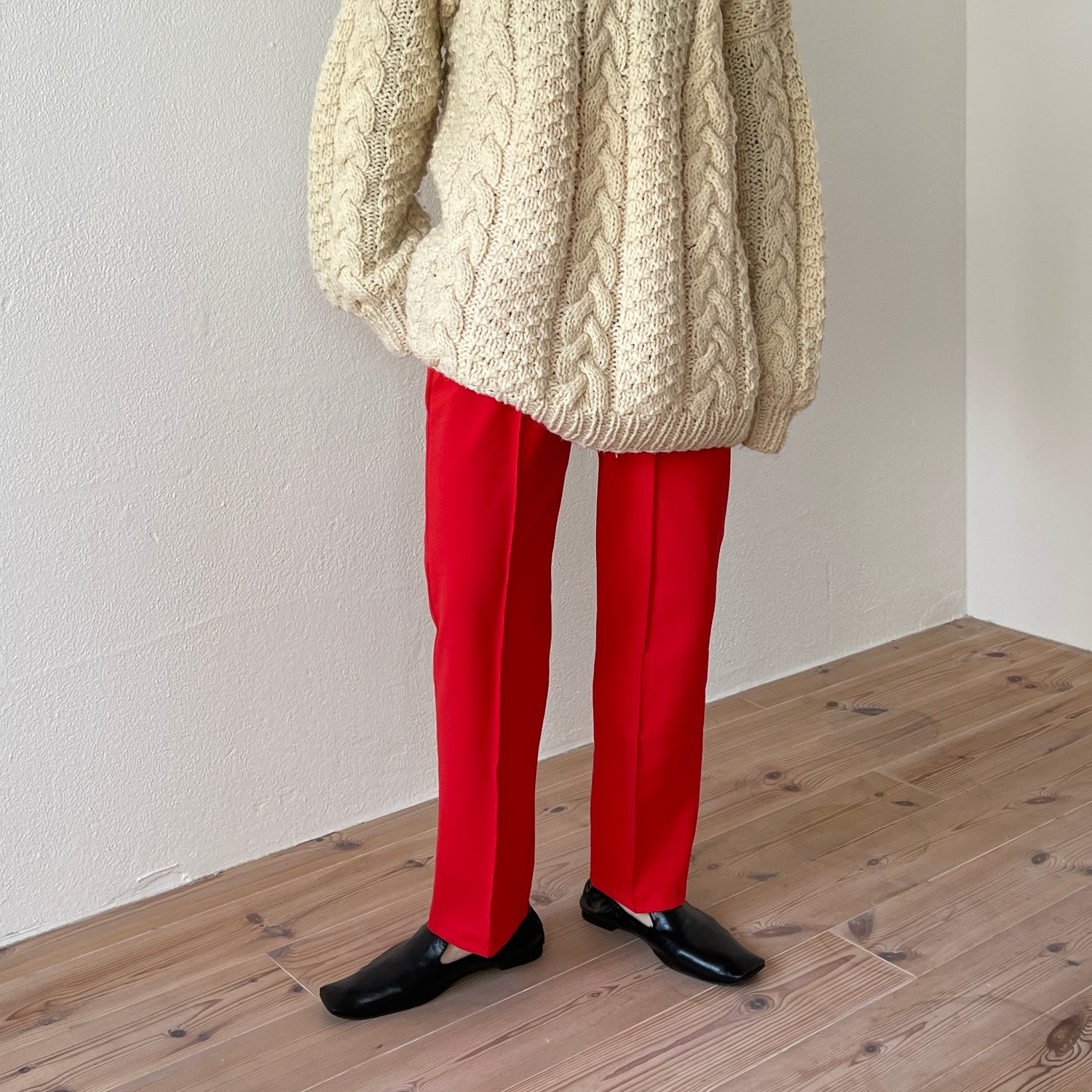 center line relax sweat pants / red