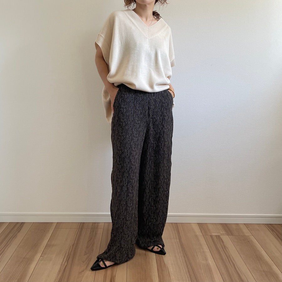 side piping sheer pants / black