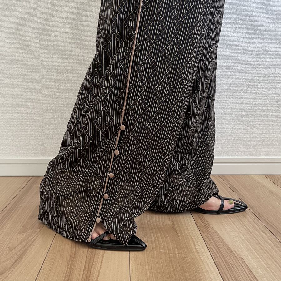 side piping sheer pants / black