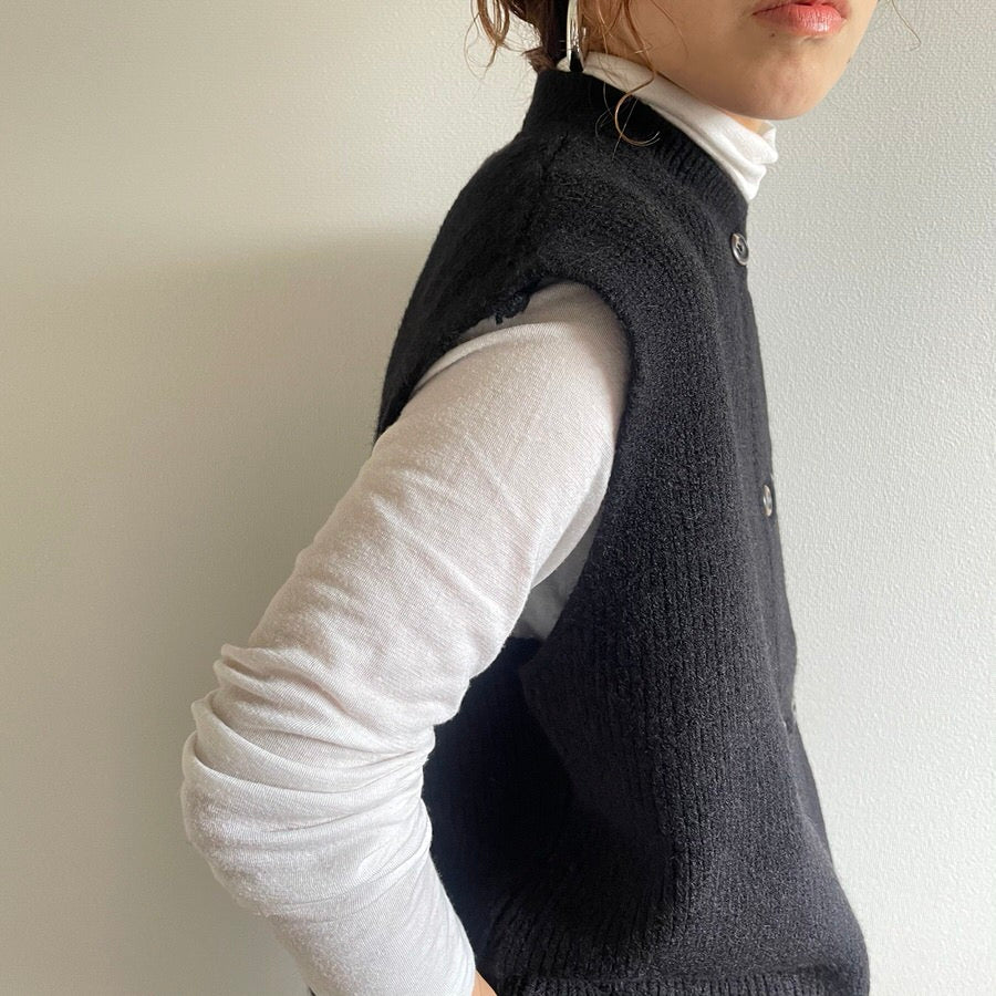 double button knit vest / black