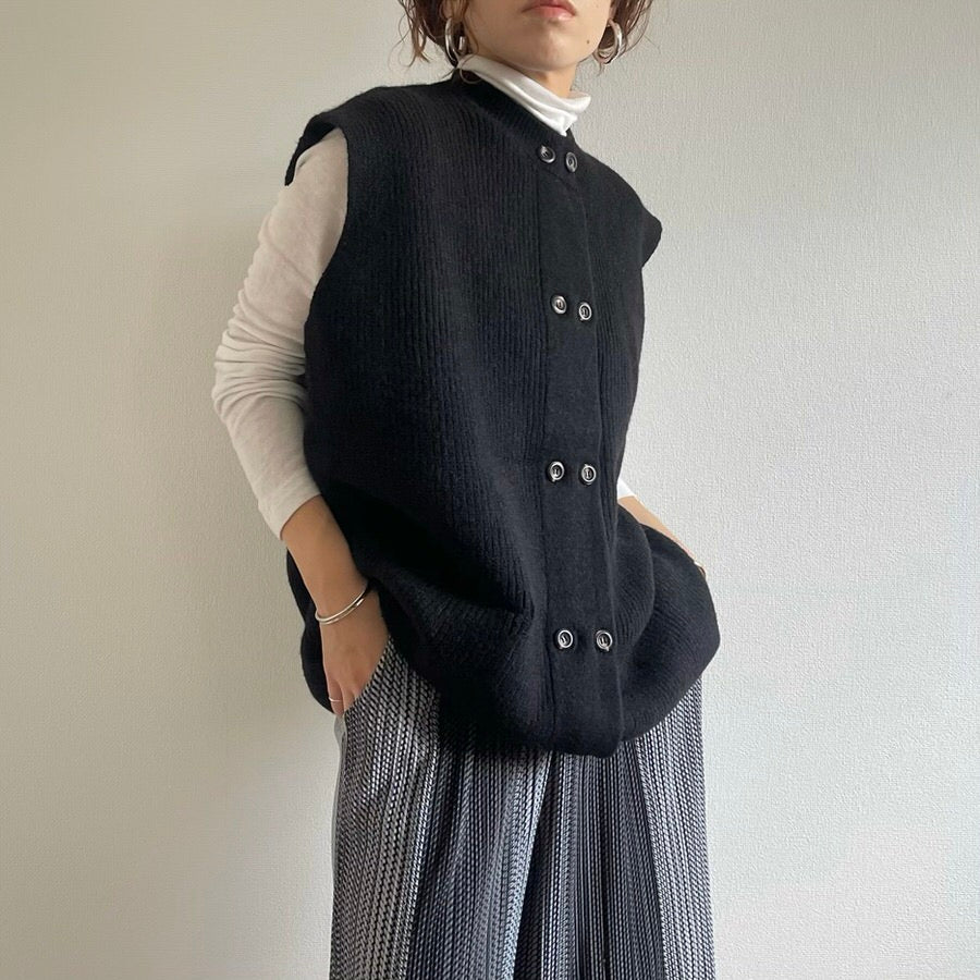 double button knit vest / black