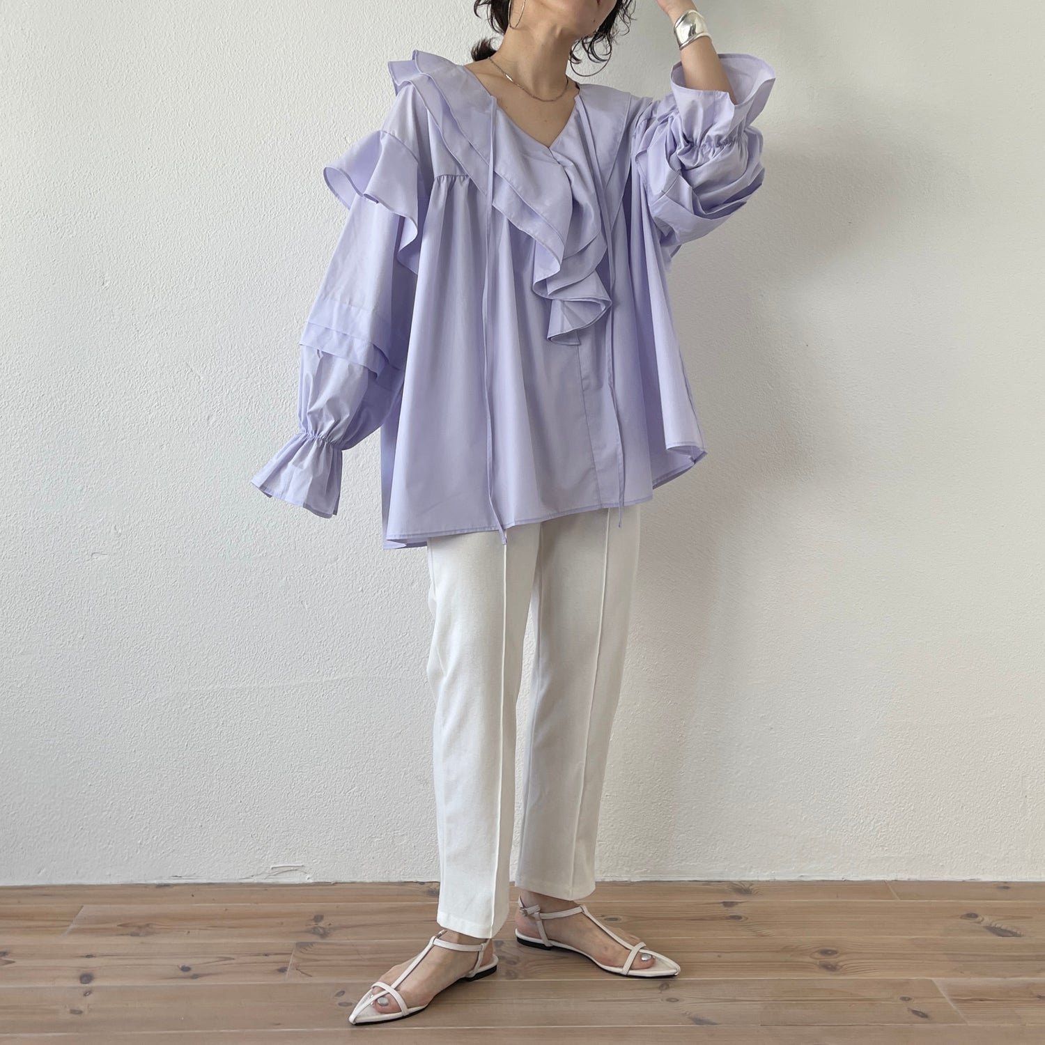 big collar frill blouse / lavender