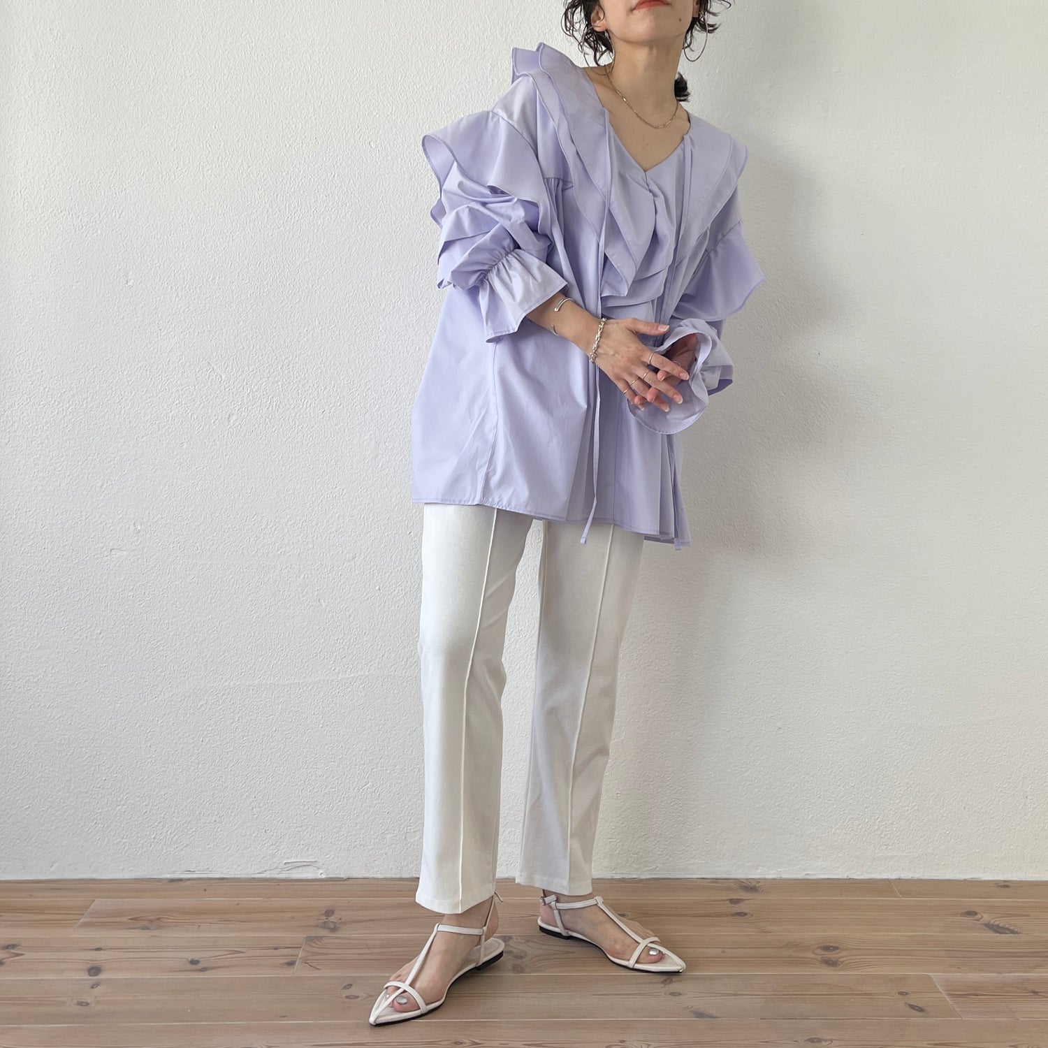 big collar frill blouse / lavender