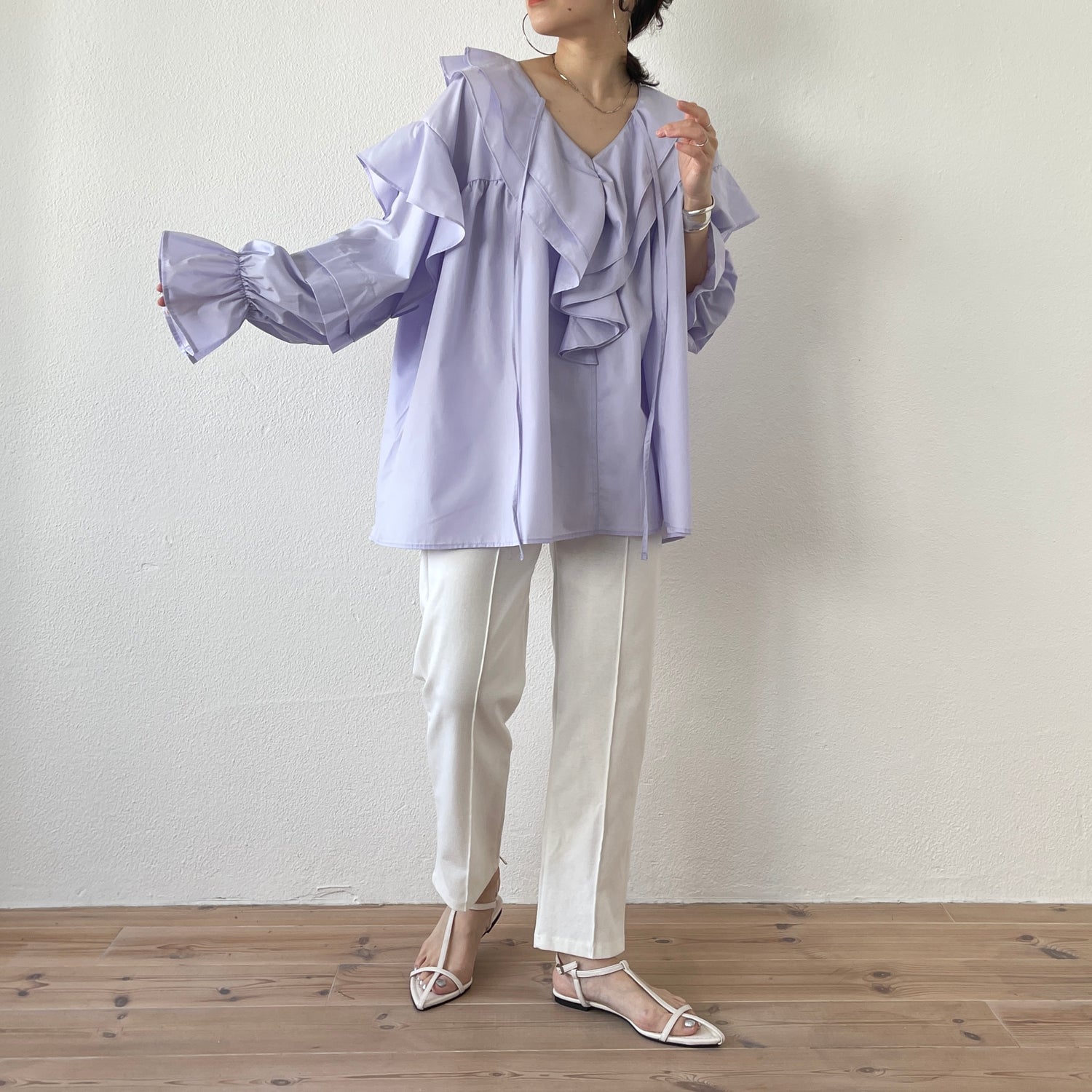 big collar frill blouse / lavender
