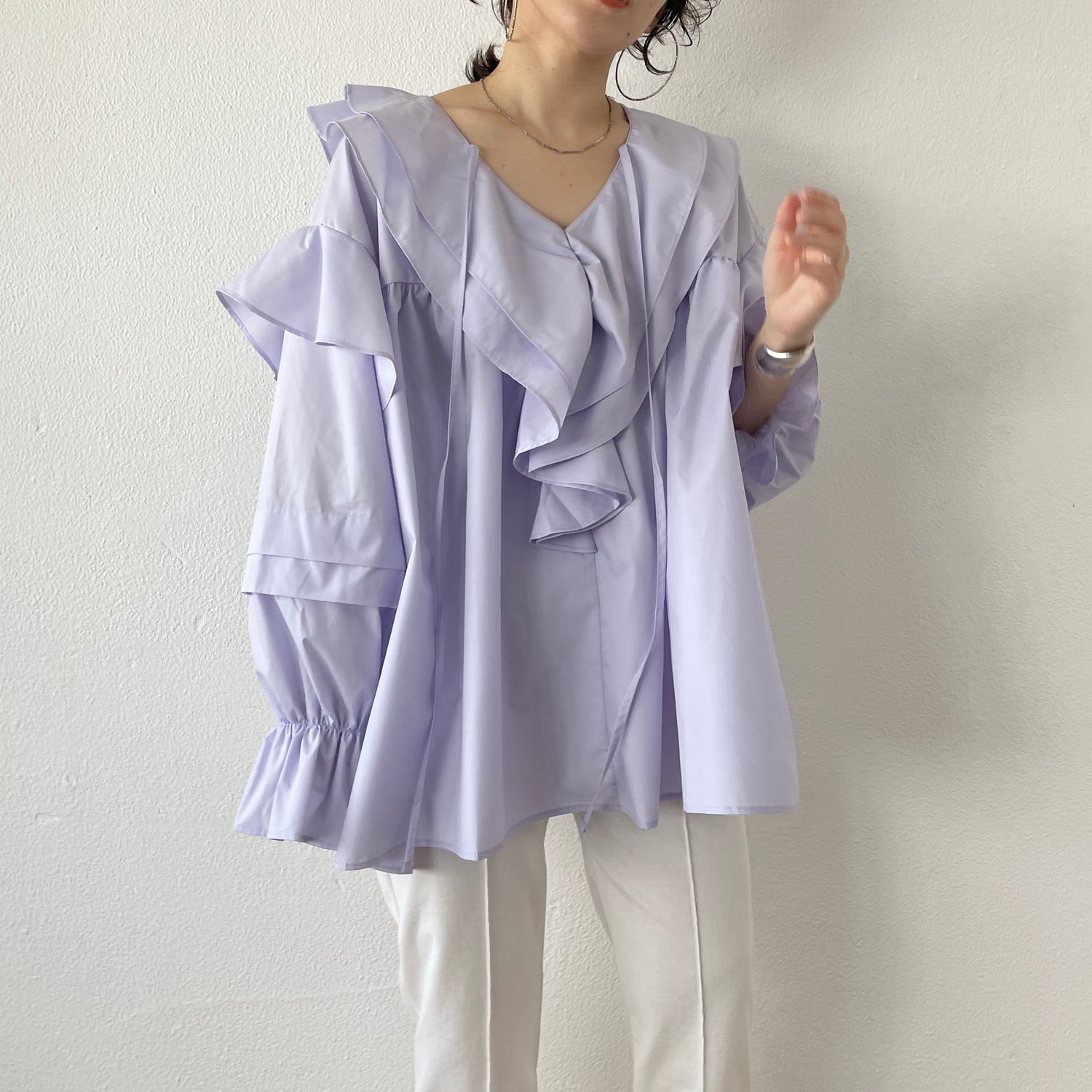 big collar frill blouse / lavender