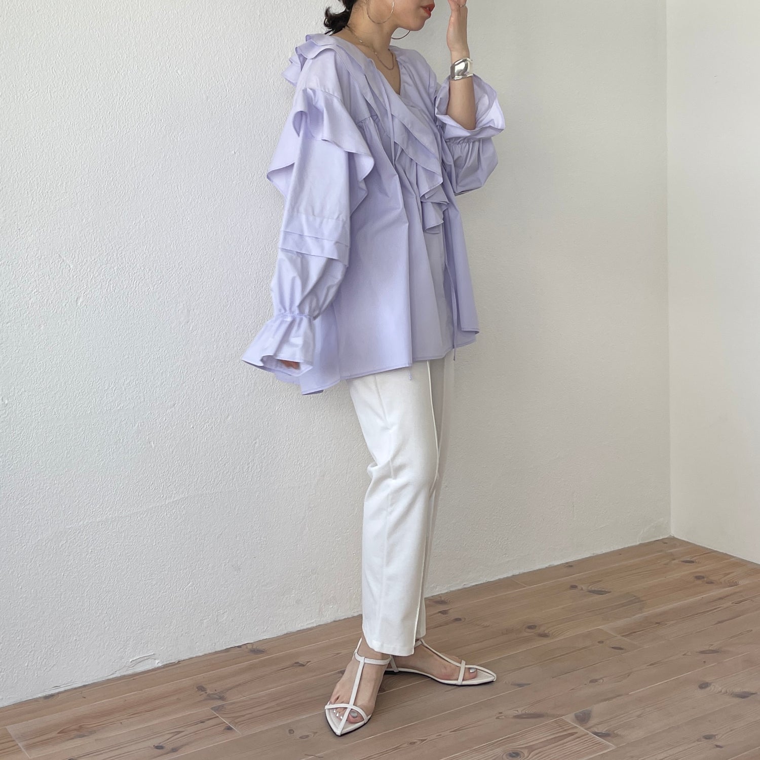 big collar frill blouse / lavender