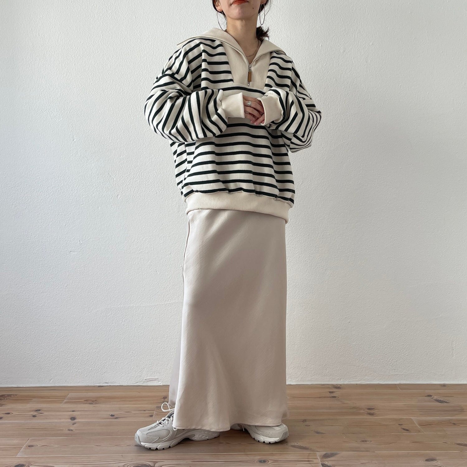 half zip border sweat po / green