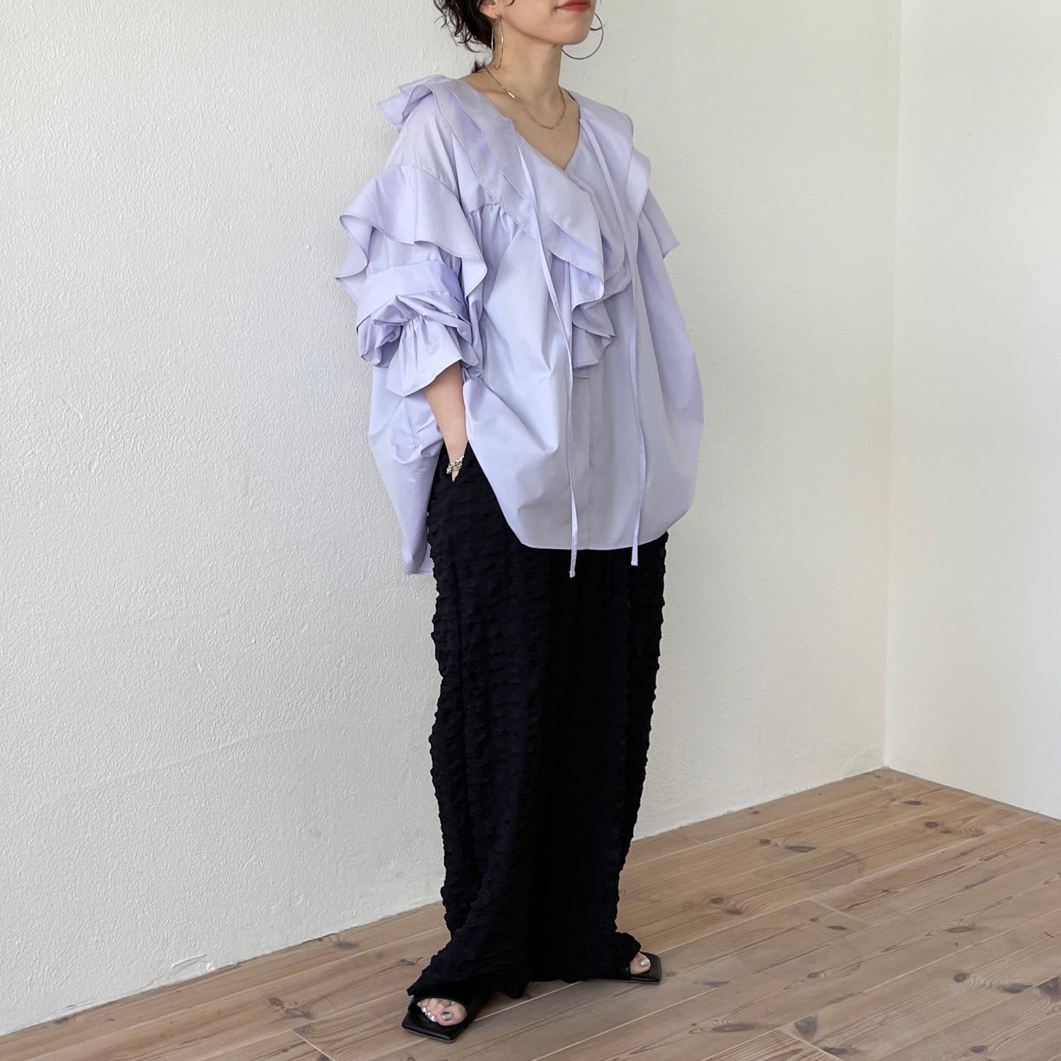 big collar frill blouse / lavender