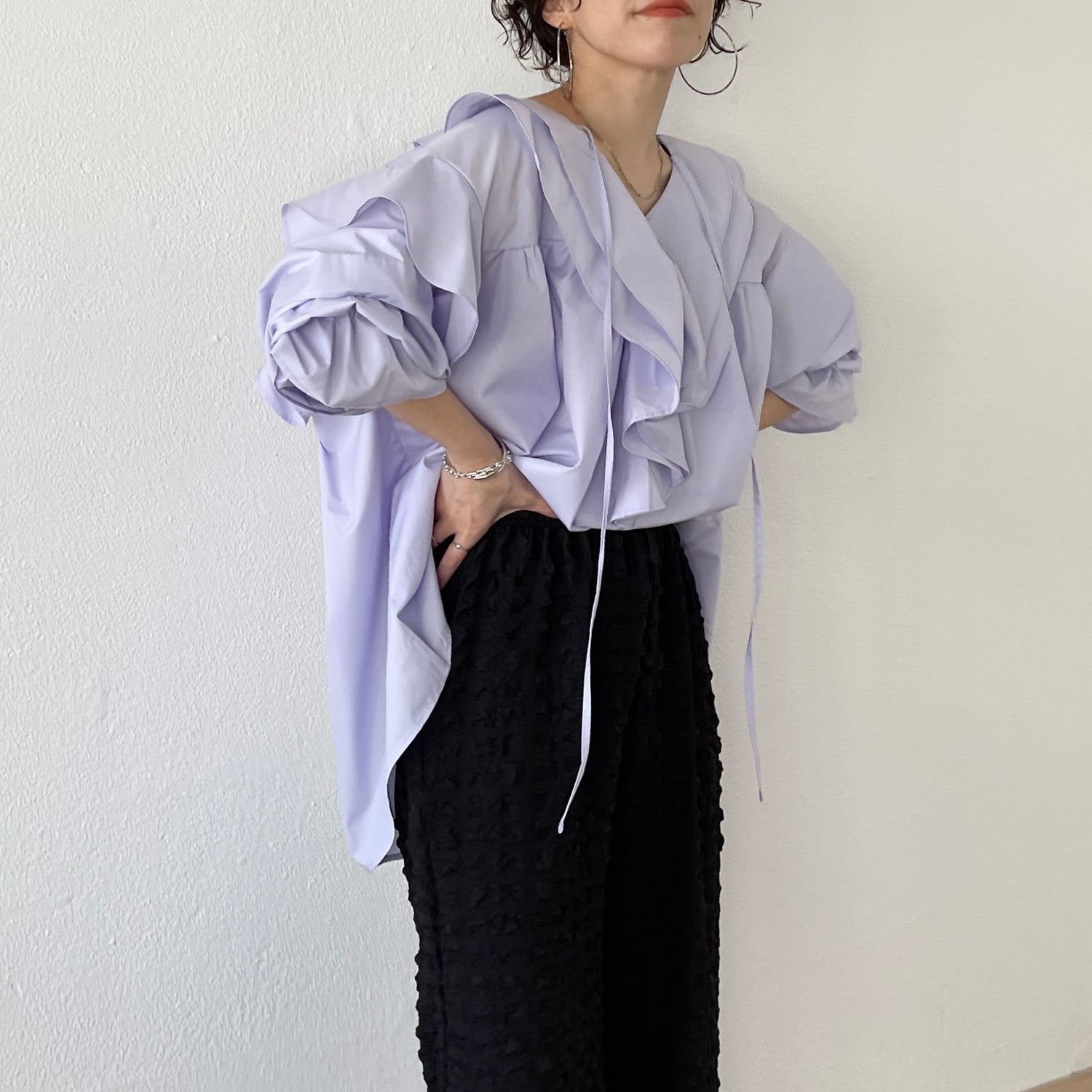 big collar frill blouse / lavender