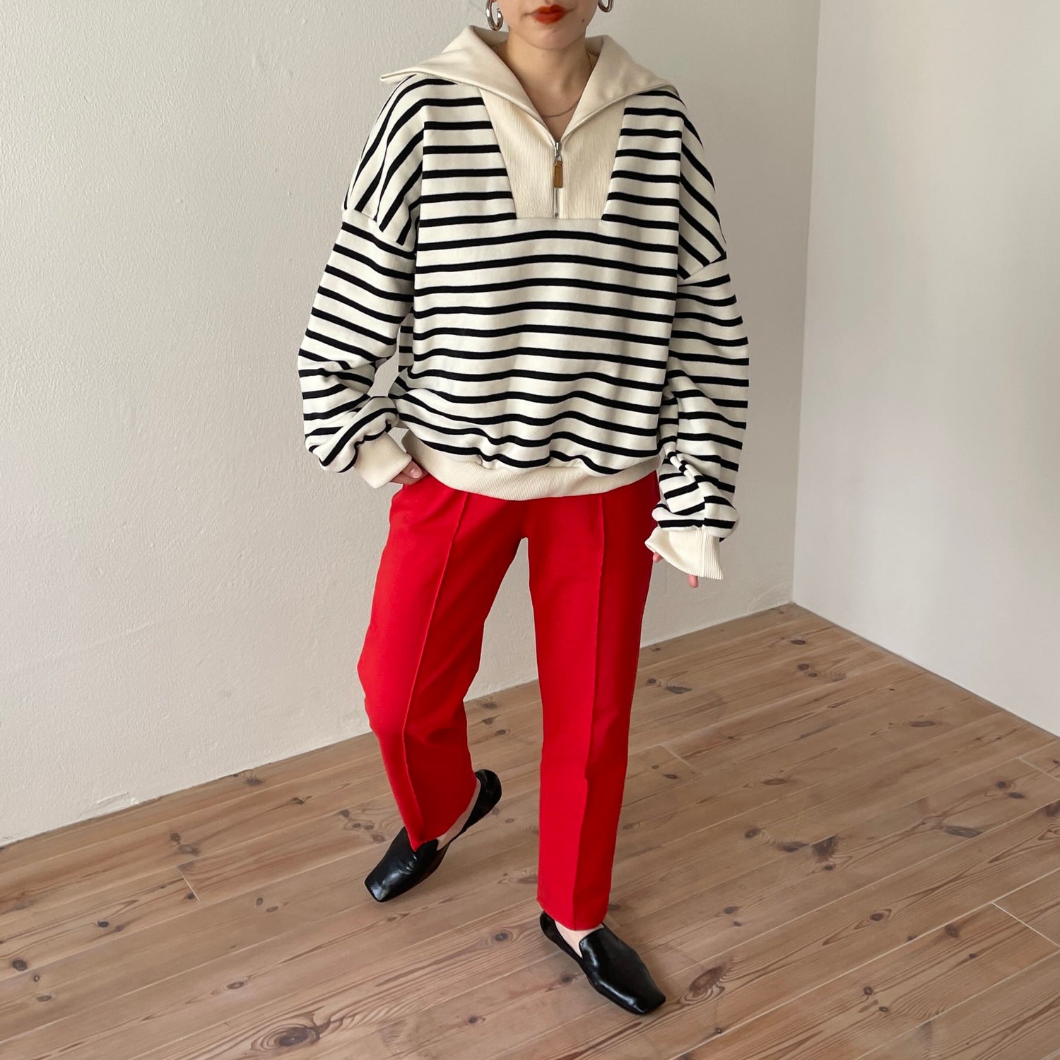 half zip border sweat po / black