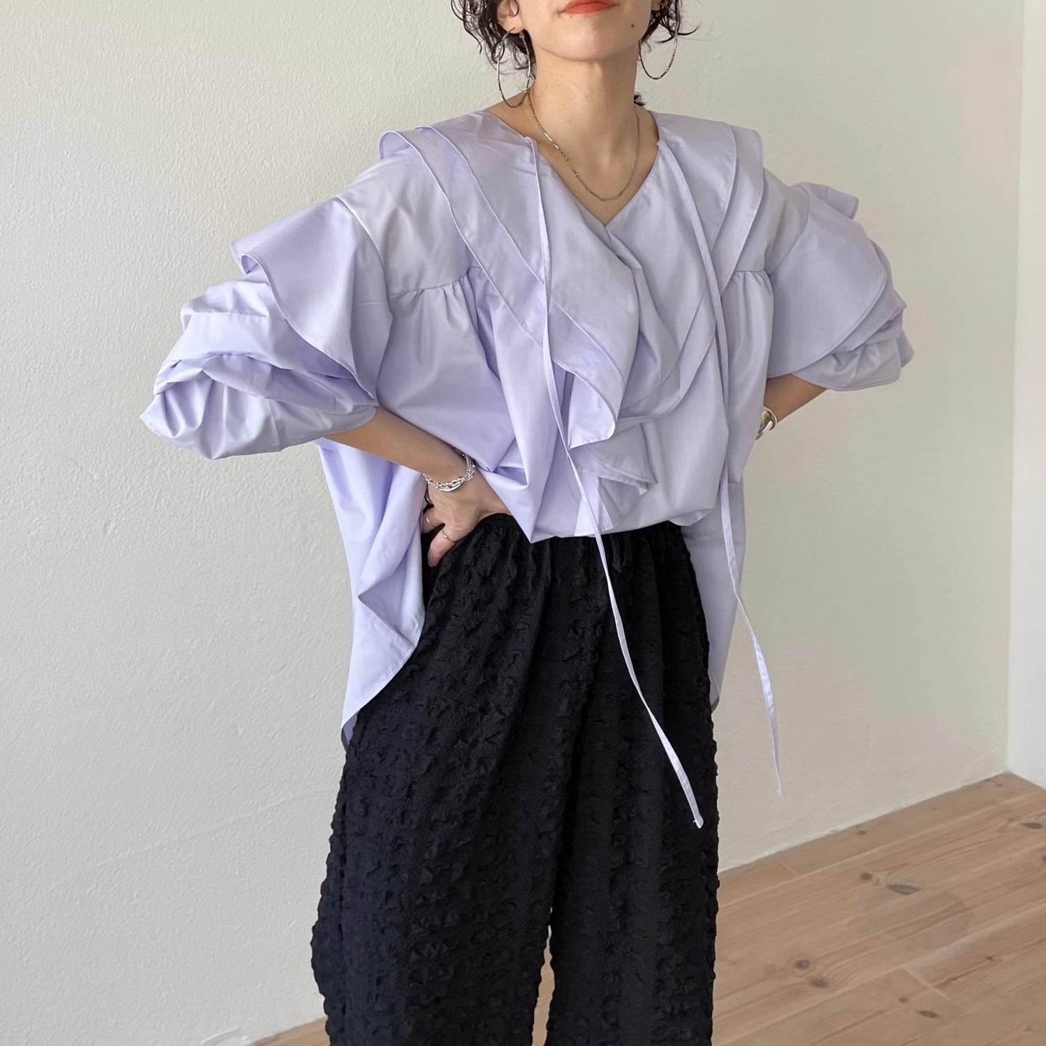 big collar frill blouse / lavender