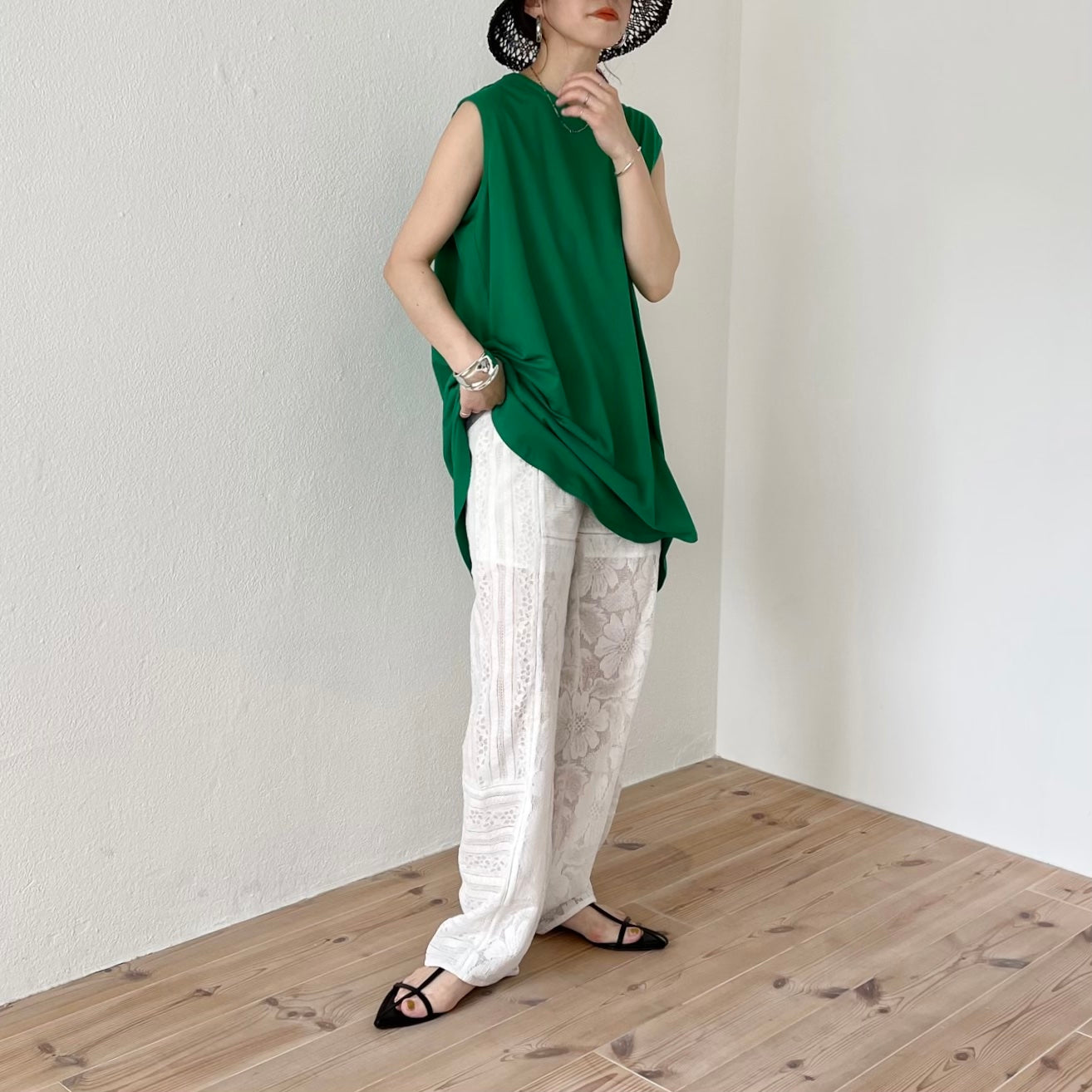 daily daily long tank top / green