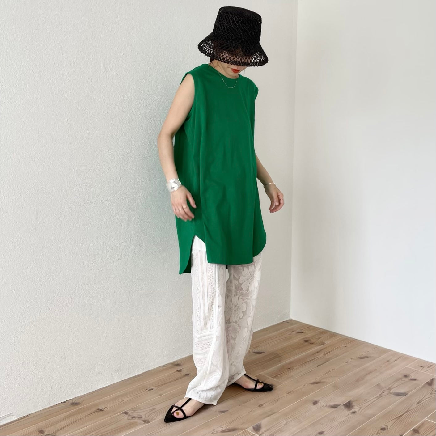 daily daily long tank top / green