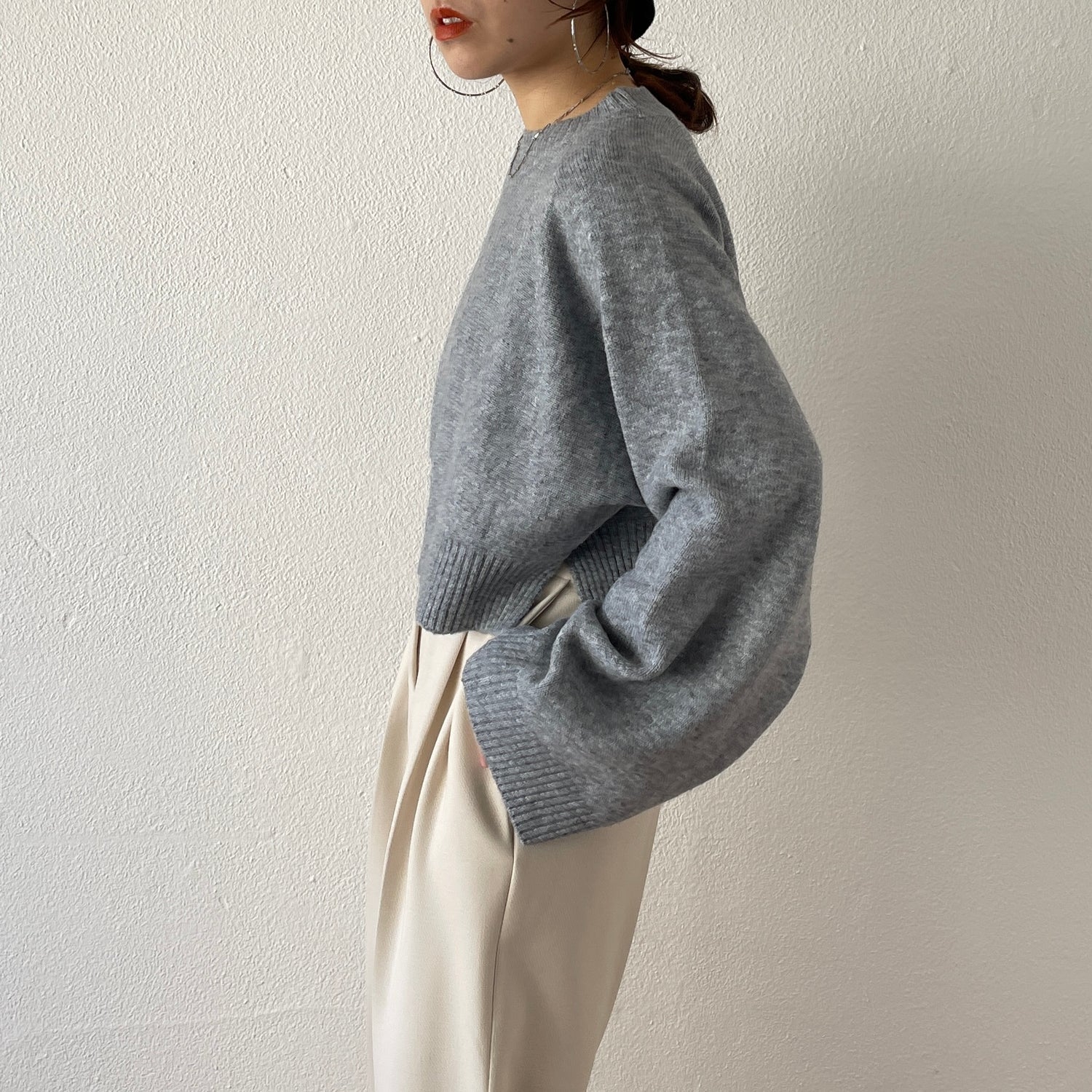 wide sleeve short knit / gray