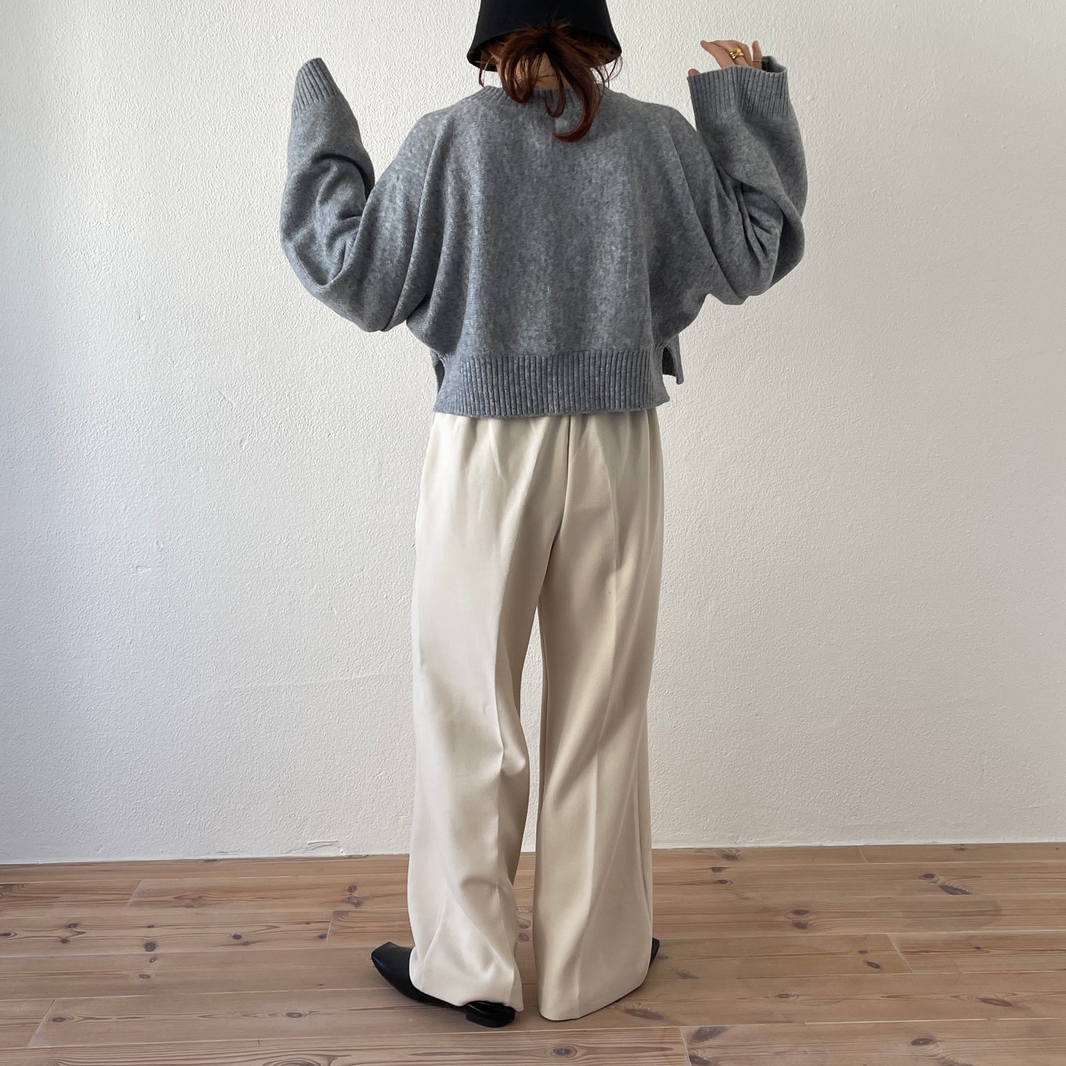 wide sleeve short knit / gray
