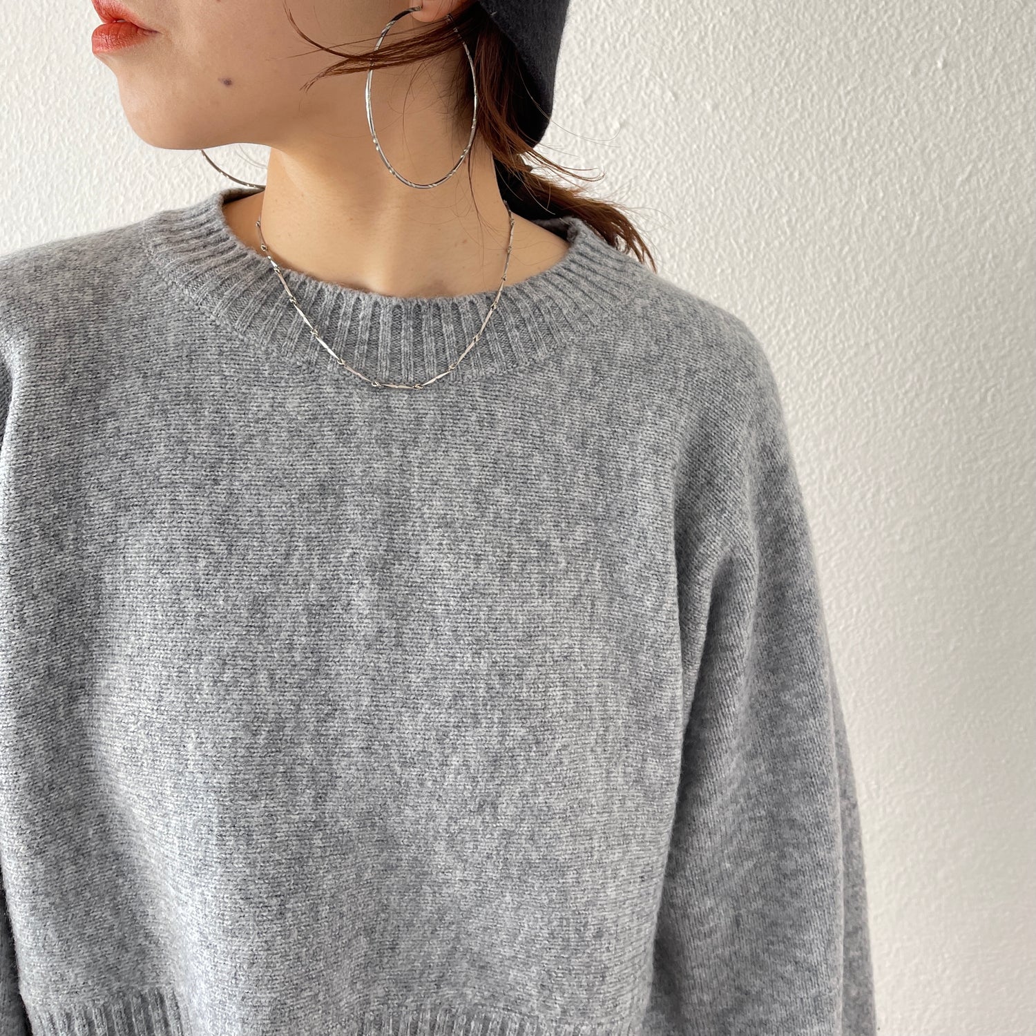 wide sleeve short knit / gray