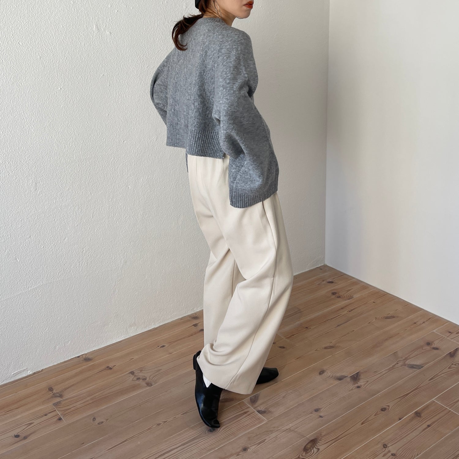 wide sleeve short knit / gray