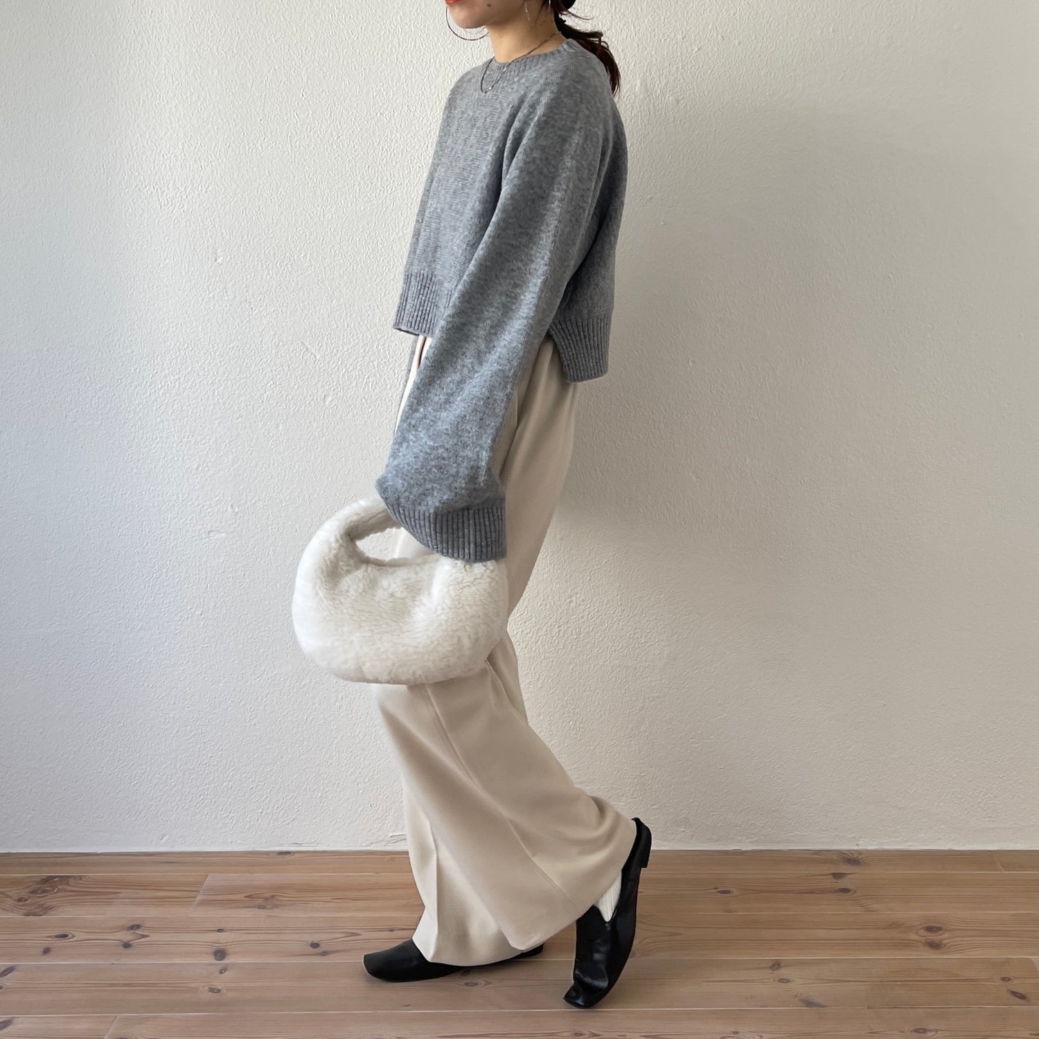 wide sleeve short knit / gray