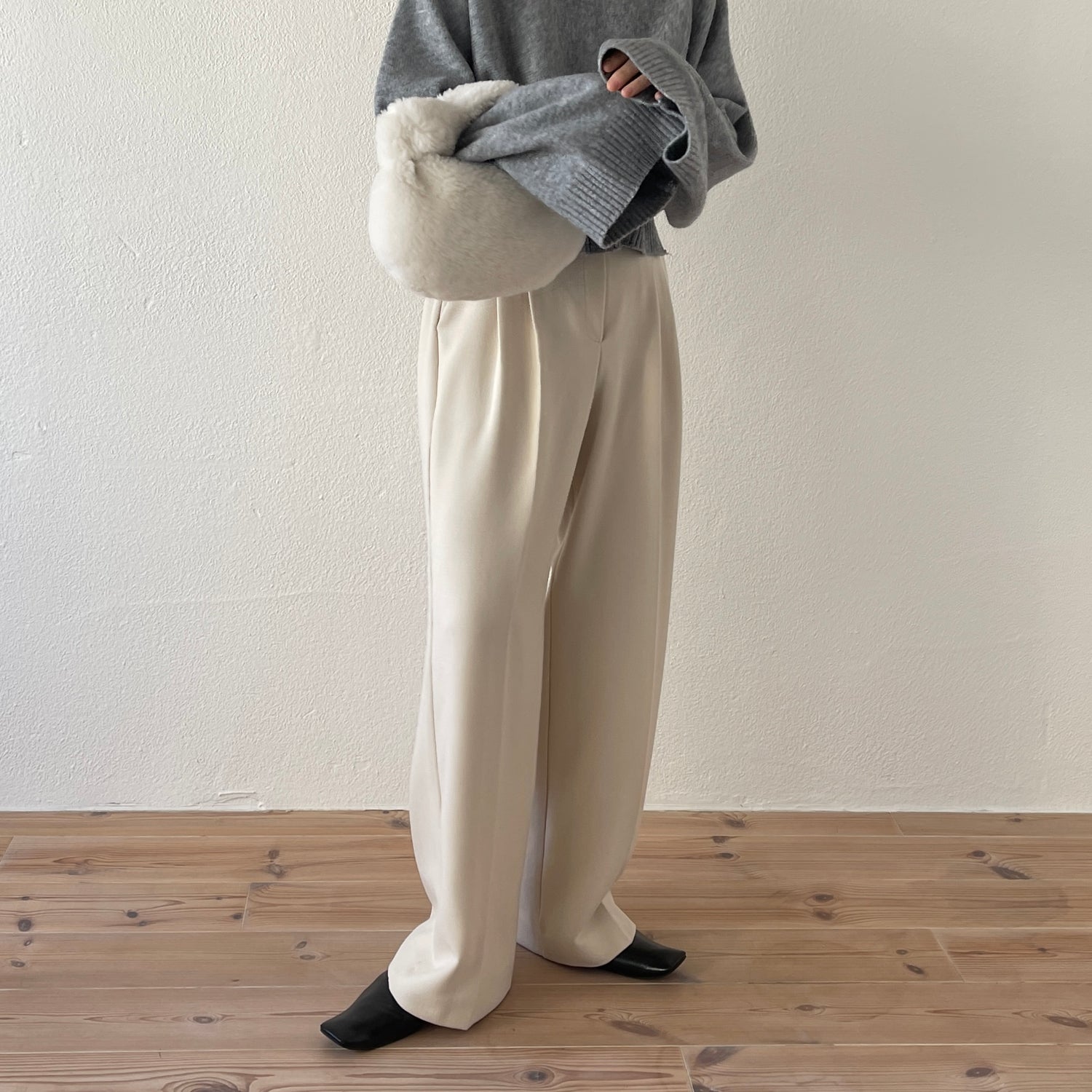 wide sleeve short knit / gray