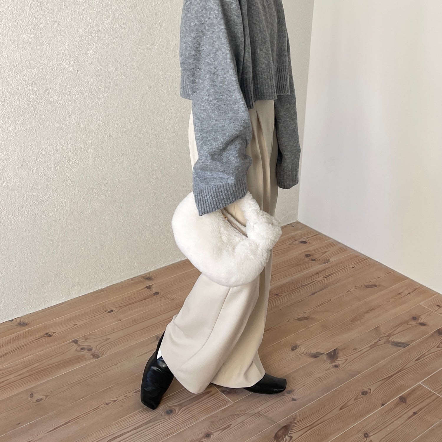 wide sleeve short knit / gray