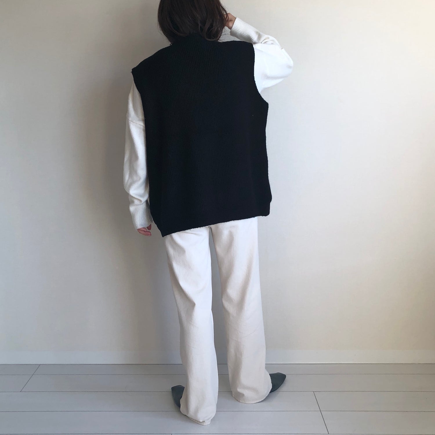 double button knit vest / black