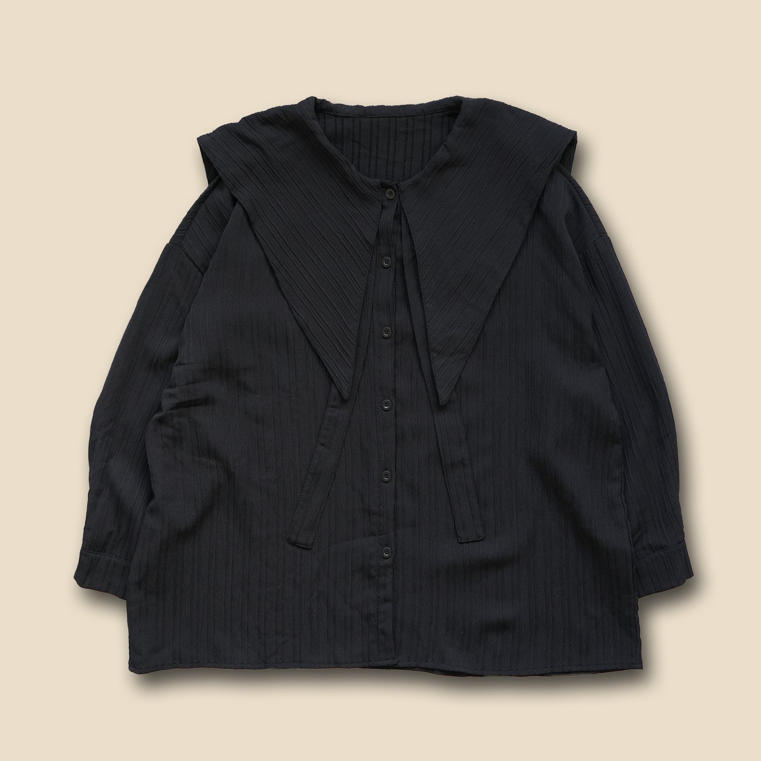 【SAMPLE】big collar shirring shirt / black