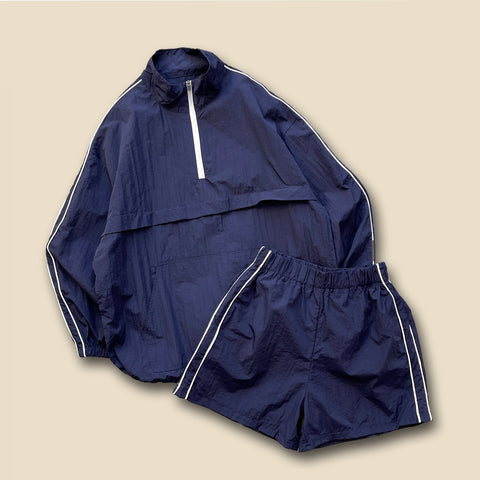 【SAMPLE】half zip line nylon set up / navy