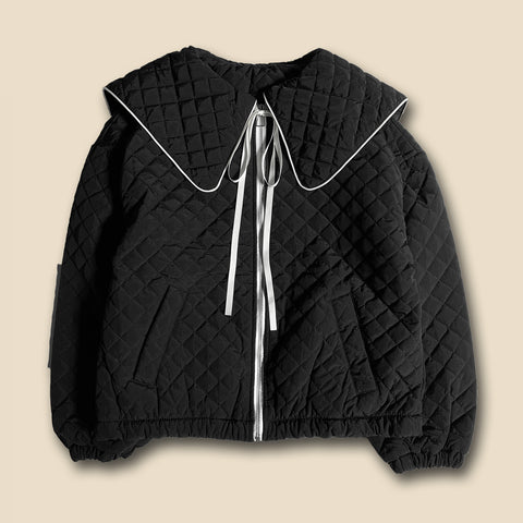 【SAMPLE】big collar quilting jacket  / black