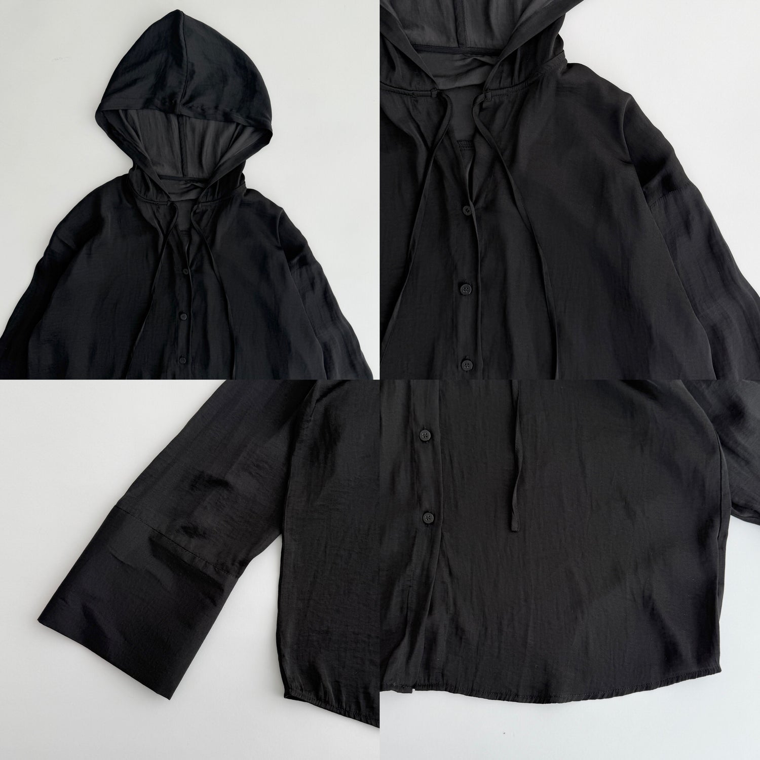 rayon hooded shirt / black