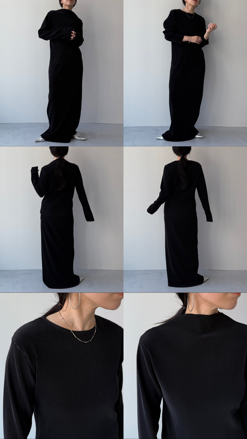 daily daily super stretch pleats tops / navy [プチハイ or クルーネック]