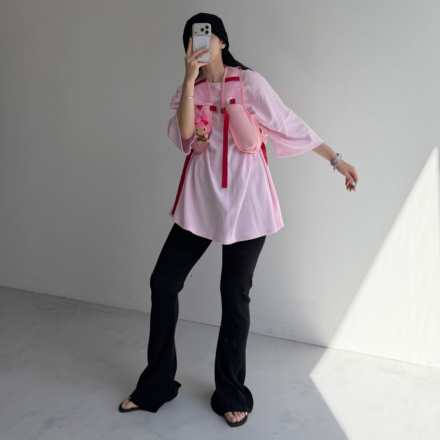 daily daily super stretch pleats flare pants / black