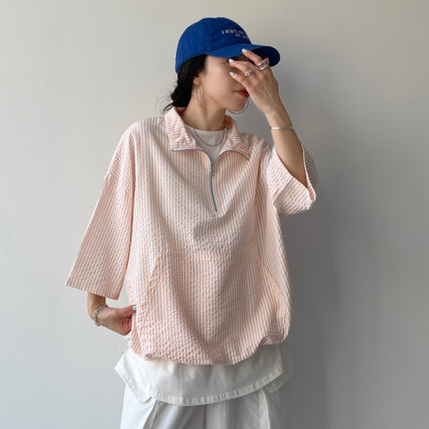over size half zip holiday PO / salmon pink