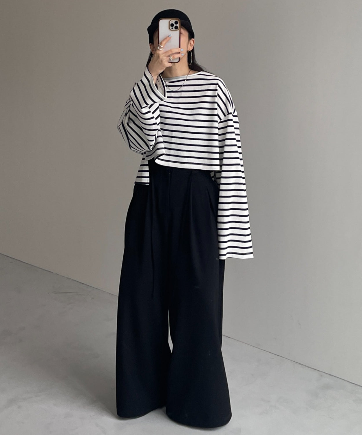 【SAMPLE】wide sleeve over size border tee / navy×silver [SHORT]