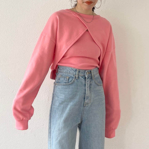 【SAMPLE】【2点SET】2way short sweat + rib cami set / pink