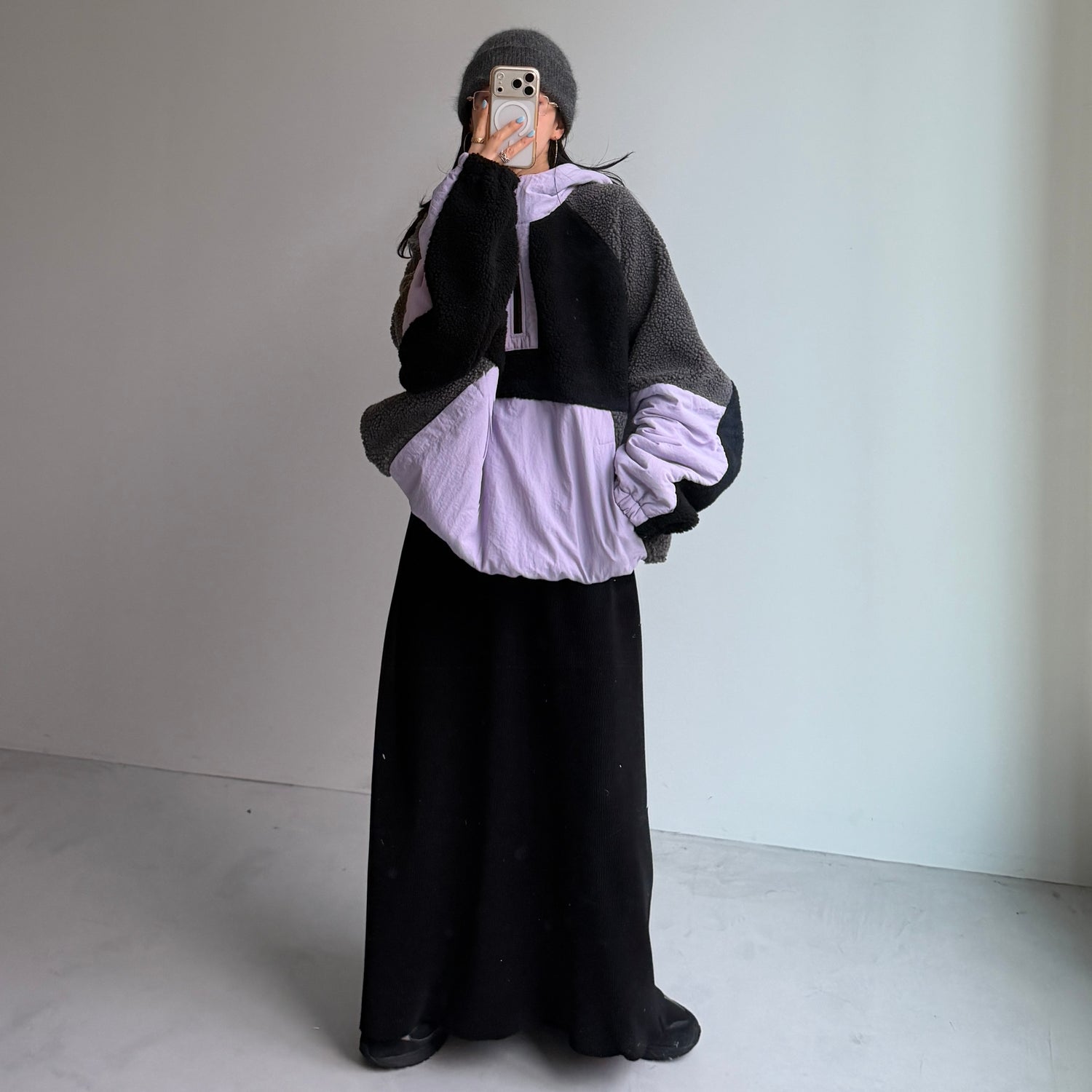 over size BOA hoodie blouson / lilac